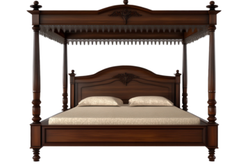 Elegant four poster bed design showcasing intricate details in a transparent background ideal for interior decorating concepts and furniture display