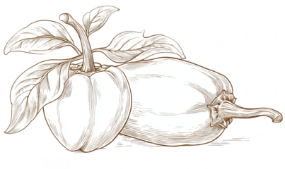 Handdrawn sketch of an apple and a pepper, isolated on a transparent background