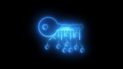 Glowing neon line Cryptocurrency key icon isolated on black background. Concept of cyber security or private key, digital key with technology interface. Glowing Vertical Hand Holding House Key Icon  - Powered by Adobe