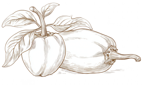 Handdrawn sketch of an apple and a pepper, isolated on a transparent background - Powered by Adobe