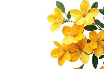 Fototapeta premium Vibrant yellow flowers in closeup view showcasing intricate details of petals and leaves under natural light in a serene setting
