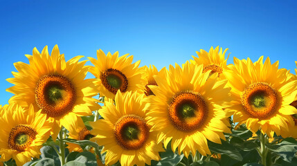Obraz premium A sunflower field under the blue sky and white clouds