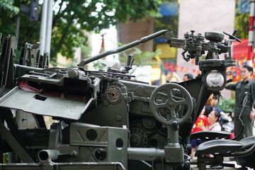 A80 military parade in Hanoi celebrating the 80th anniversary of Vietnam National Day, September 2, 2025. Large-scale procession with soldiers, military vehicles, and national flags