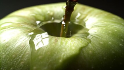 Dynamic Close-Up - Fresh Green Apple Washed by Cascading Water Droplets, Highlighting Crispness. - Powered by Adobe