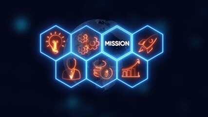 Mission Statement Concept with Business Icons and Global Network on Dark Blue Background digital - Powered by Adobe