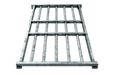 Prison bars isolated on a white background showing a steel structure commonly found in correctional facilities