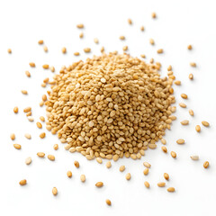 Fototapeta premium Single dried sesame seed isolated on white background, highlighting its small size, smooth beige texture,