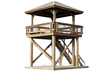 Elevated lookout tower observation post designed for maximum visibility in natural surroundings, constructed with durable materials and providing a scenic perspective for outdoor enthusiasts