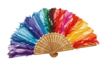 Vibrant Rainbow Hand Fan: Colorful Accessory for Dance, Party, or Celebration isolated on transparent background