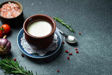 Traditional Tzatziki, made with yogurt or sour cream. Free space for text.
