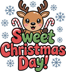 Sweet christmas day t shirt illustration with festive elements isolated on transparent background