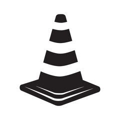 black and white silhouette of a traffic cone vector on a white background