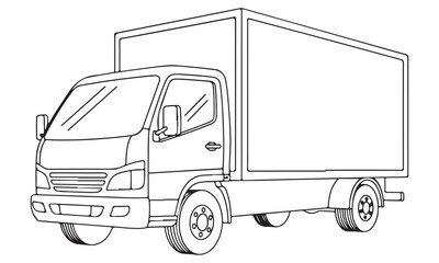 Line Art Drawing of a Commercial Delivery Truck