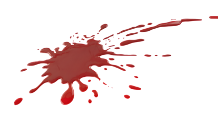 Vibrant red blood splatter against a stark black background, high impact.