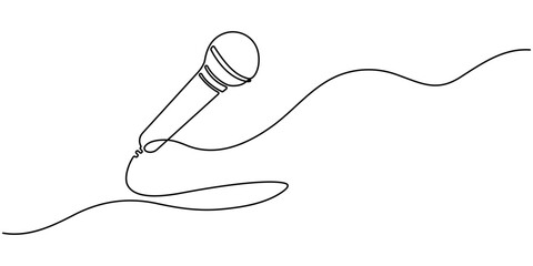 wired microphone continuous one line drawing. Retro microphone in one line drawing. Hand drawn symbol vector illustration. Modern minimalistic linear design. pro vector © UzzalChandra