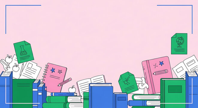 Engaging educational backdrop showing an array of school themed icons and