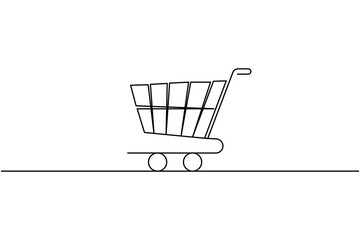 Shopping cart continuous one line drawing minimalist style isolated outline on white background