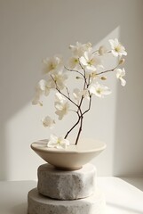 Close-up of a eustoma branch against a pink background with a floral arrangement and selective focus. Suitable for mockups and projects. Top-down flat lay design.
