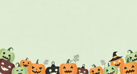 Fototapeta premium Playful halloween pumpkin patch illustration on a light green background