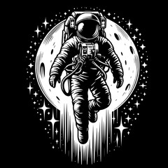 Obraz premium Black and White Vector Silhouette of Astronaut Floating