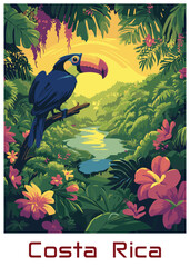 Vector illustration of a toucan in Costa Rica's rainforest © Lela