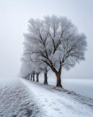 Fototapeta premium Frosted trees line a winter path
