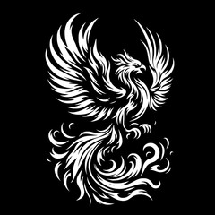 Obraz premium Black and White Vector Silhouette of Phoenix Bird