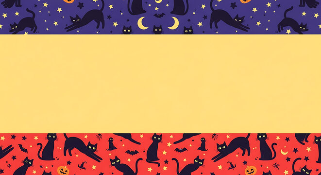 Whimsical halloween stationery background with dark felines and mystical