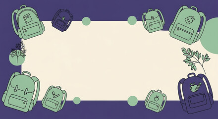 Playful backpack illustration framing a blank space for educational content