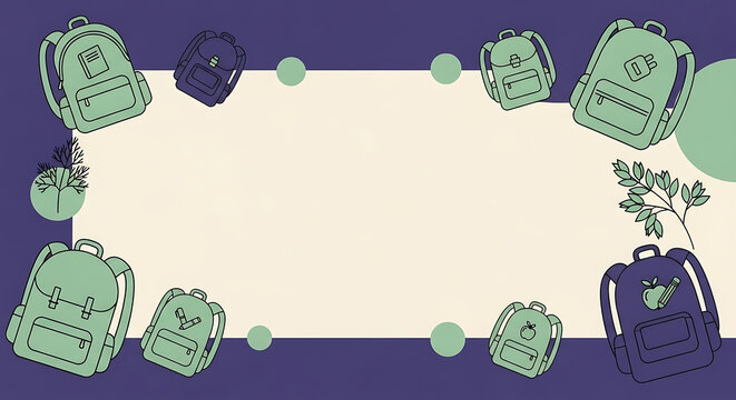 Playful backpack illustration framing a blank space for educational content