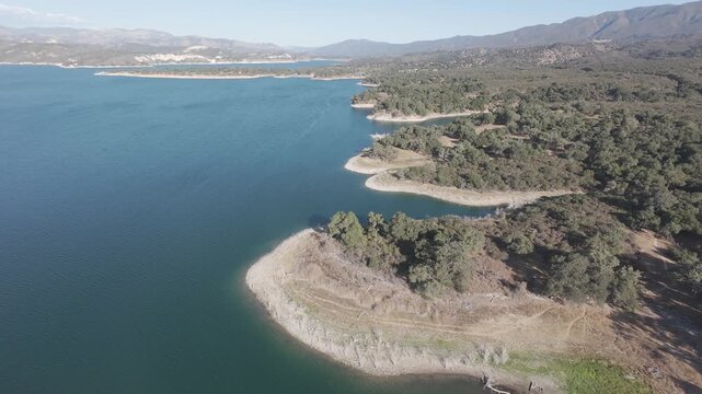 RAW Drone Footage &mdash; High-Angle View of Lake Cachuma & Intricate Shoreline in Santa Barbara California