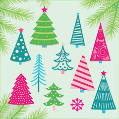 Fototapeta premium Collection of Whimsical Festive Trees for Winter Holidays
