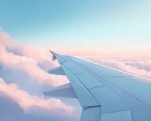 Obraz premium Scenic Aerial View from Airplane Window During Serene Sunset.,close-up of an airplane wing .