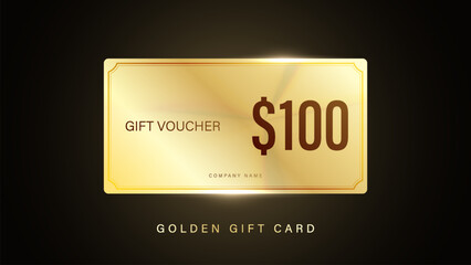 Golden Gift Voucher for $100 Luxury Premium Gift Voucher Design. Golden gift card design.