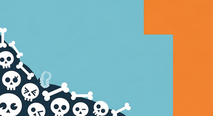 Playful macabre: An abstract illustration of skulls and bones graphic corner