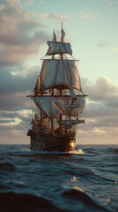 Obraz premium Magnificent old wooden sailing ship navigating the open sea