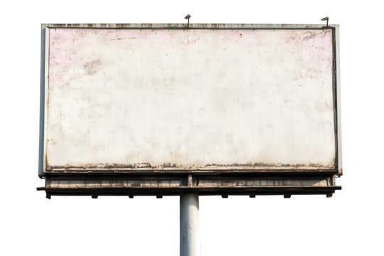 Empty billboard located on a roadside awaiting advertisement placement displaying a weathered condition in bright daylight