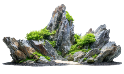 Aquarium rock scape.  A mountainous rock formation with moss