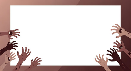 Illustration featuring spooky hand border around blank canvas for Halloween