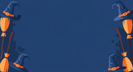 Whimsical halloween background featuring witch hats and brooms cartoon