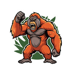  a wild orangutan standing tall with muscular arms © SeptaEko