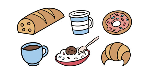 Cute Cartoon Breakfast Foods Set