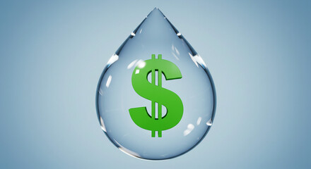 Fototapeta premium Dollar sign inside a water droplet on blue background 