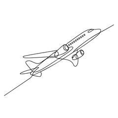 Continuous Line Art Flying Airplane with Motion Trail – Minimalist Travel and Aviation Line Art. Vector Illustration