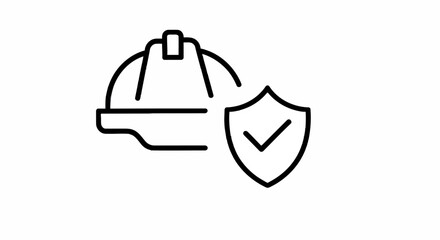 Construction safety icon hard hat shield protection check mark for workplace security and assurance white background