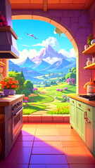 Kitchen view landscape illustration