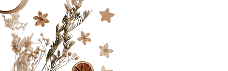 Beige Dried Flowers and Stars on Black Background