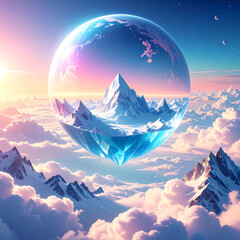 Magical sphere over mountains