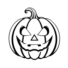 Black and white vector silhouette of a Halloween pumpkin on white background