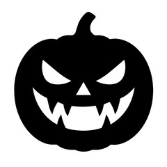 Black and white vector silhouette of a Halloween pumpkin on white background